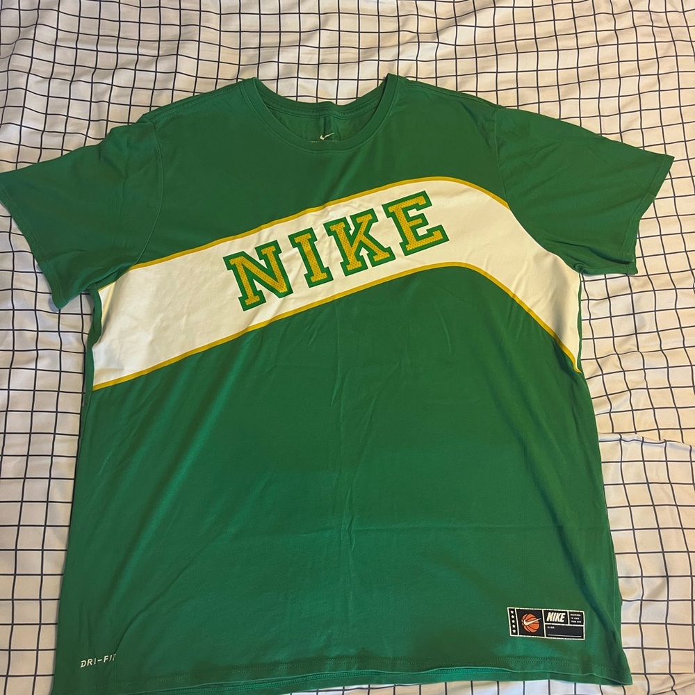 Nike Green/White/Yellow Dri-Fit Basketball T-Shirt (Seattle SuperSonics Font)